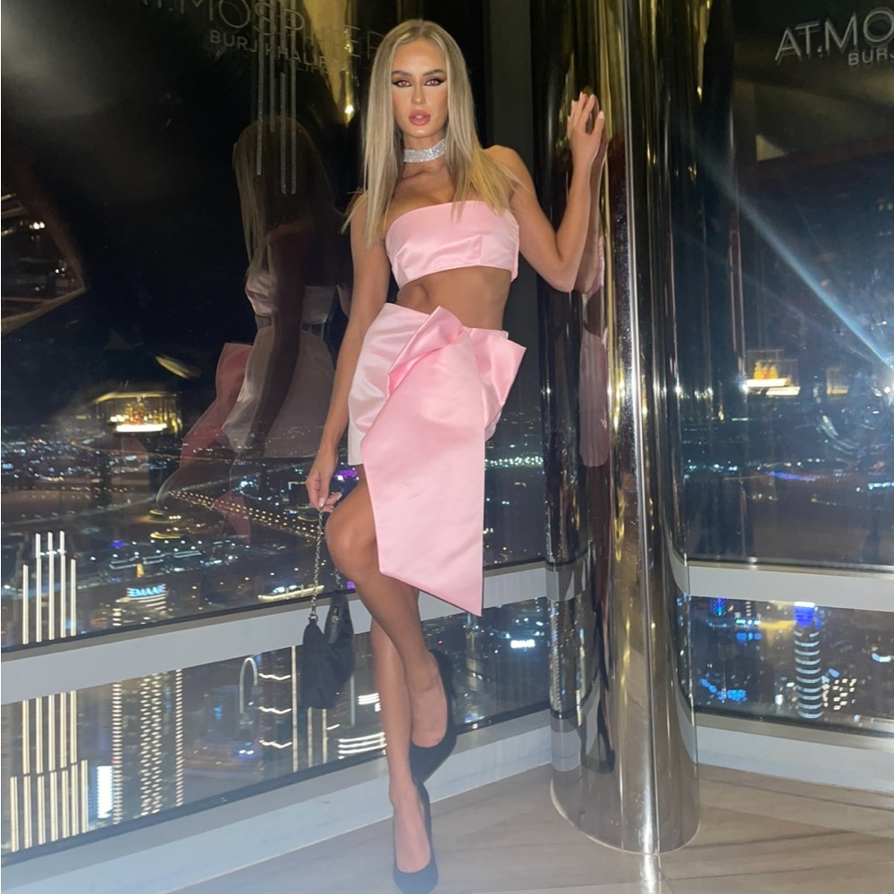 Zara pink bow detail set skirt & bandeau top - Picture 1 of 3